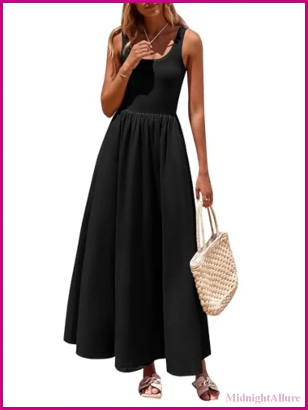 PRETTYGARDEN Women's Sleeveless Scoop Neck Maxi Dress A-Line Flowy with Pockets